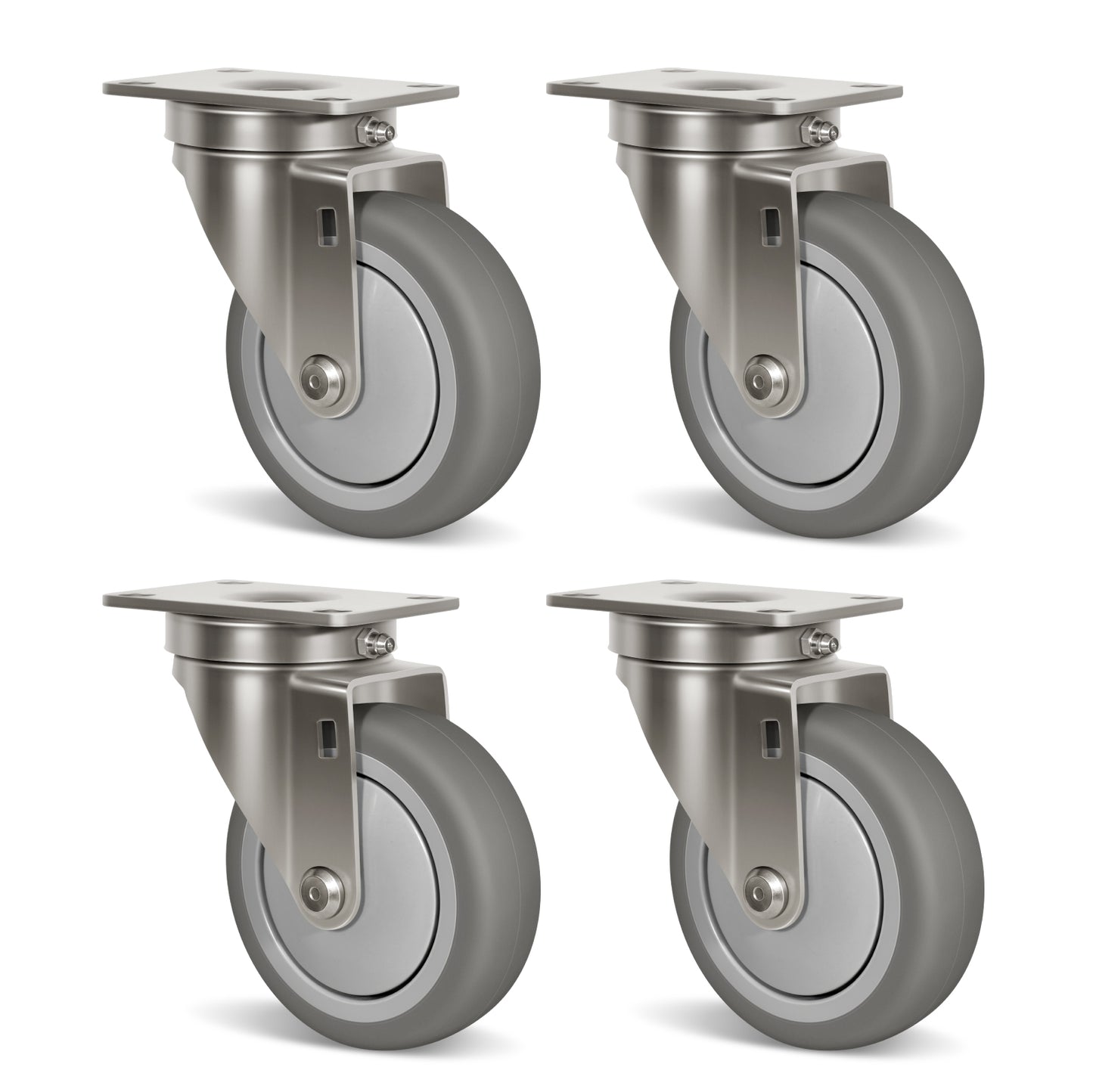 Stainless Steel Rubber Casters Anti-Corrosion Rubber Industrial Caster Wheels for Hospitals Food Labs