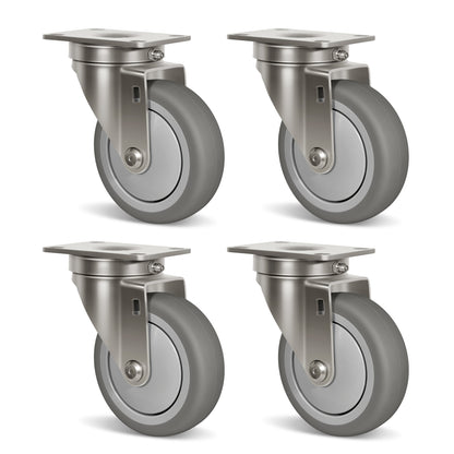 Stainless Steel Rubber Casters Anti-Corrosion Rubber Industrial Caster Wheels for Hospitals Food Labs