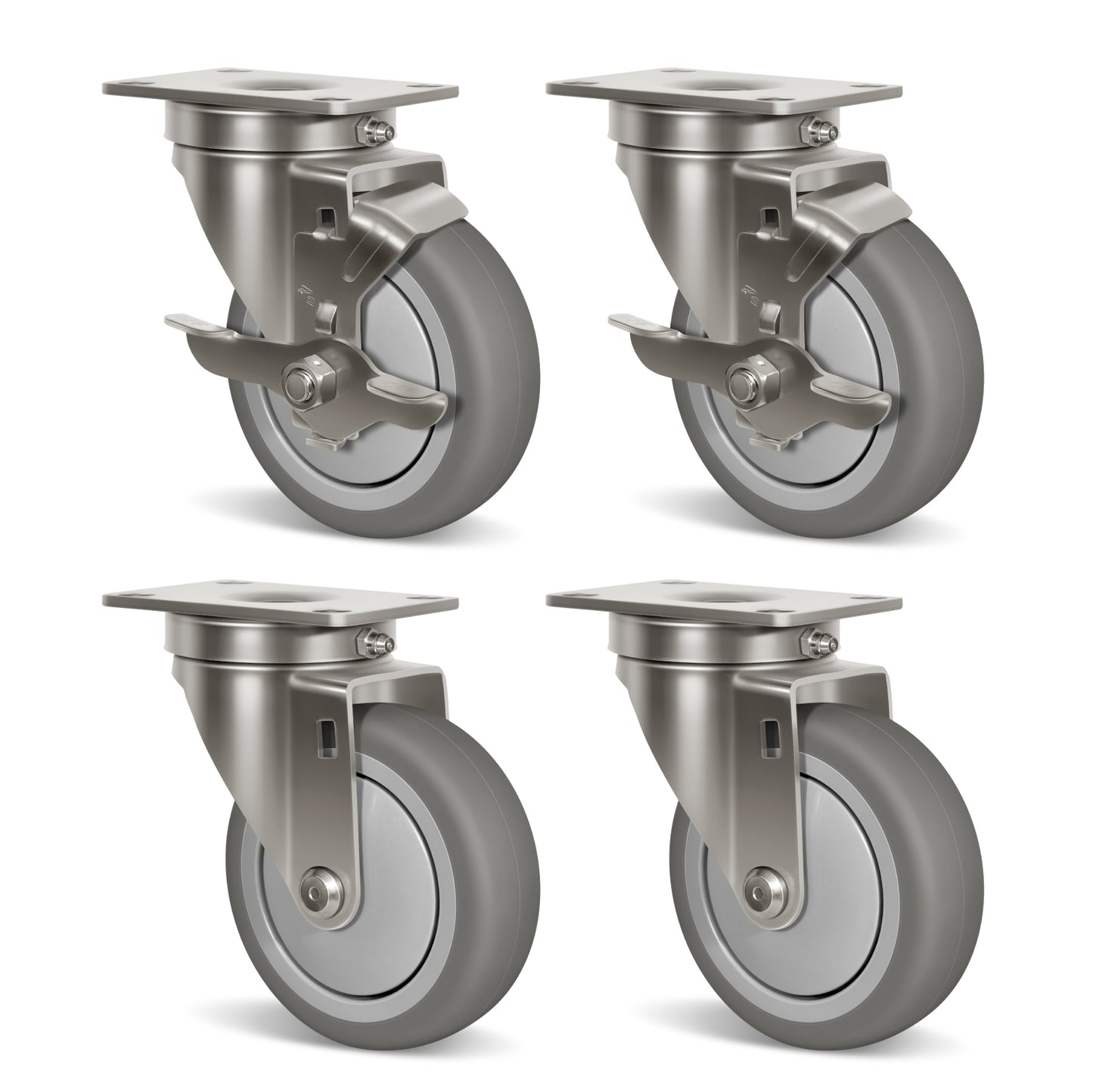 Stainless Steel Rubber Casters Anti-Corrosion Rubber Industrial Caster Wheels for Hospitals Food Labs