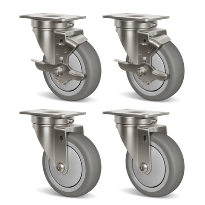 Stainless Steel Rubber Casters Anti-Corrosion Rubber Industrial Caster Wheels for Hospitals Food Labs