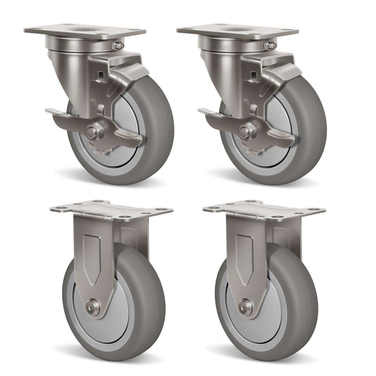 Stainless Steel Rubber Casters Anti-Corrosion Rubber Industrial Caster Wheels for Hospitals Food Labs
