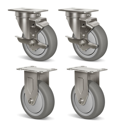 Stainless Steel Rubber Casters Anti-Corrosion Rubber Industrial Caster Wheels for Hospitals Food Labs