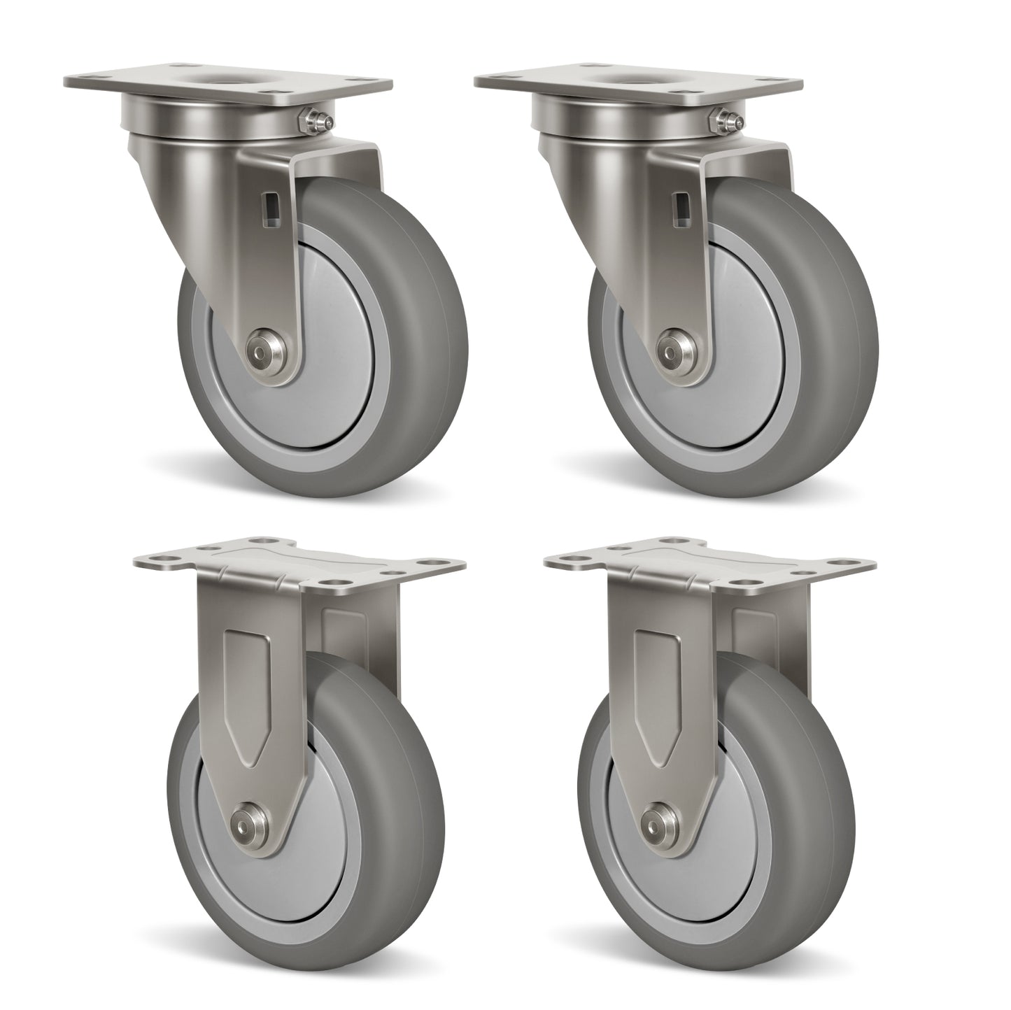 Stainless Steel Rubber Casters Anti-Corrosion Rubber Industrial Caster Wheels for Hospitals Food Labs