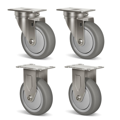 Stainless Steel Rubber Casters Anti-Corrosion Rubber Industrial Caster Wheels for Hospitals Food Labs