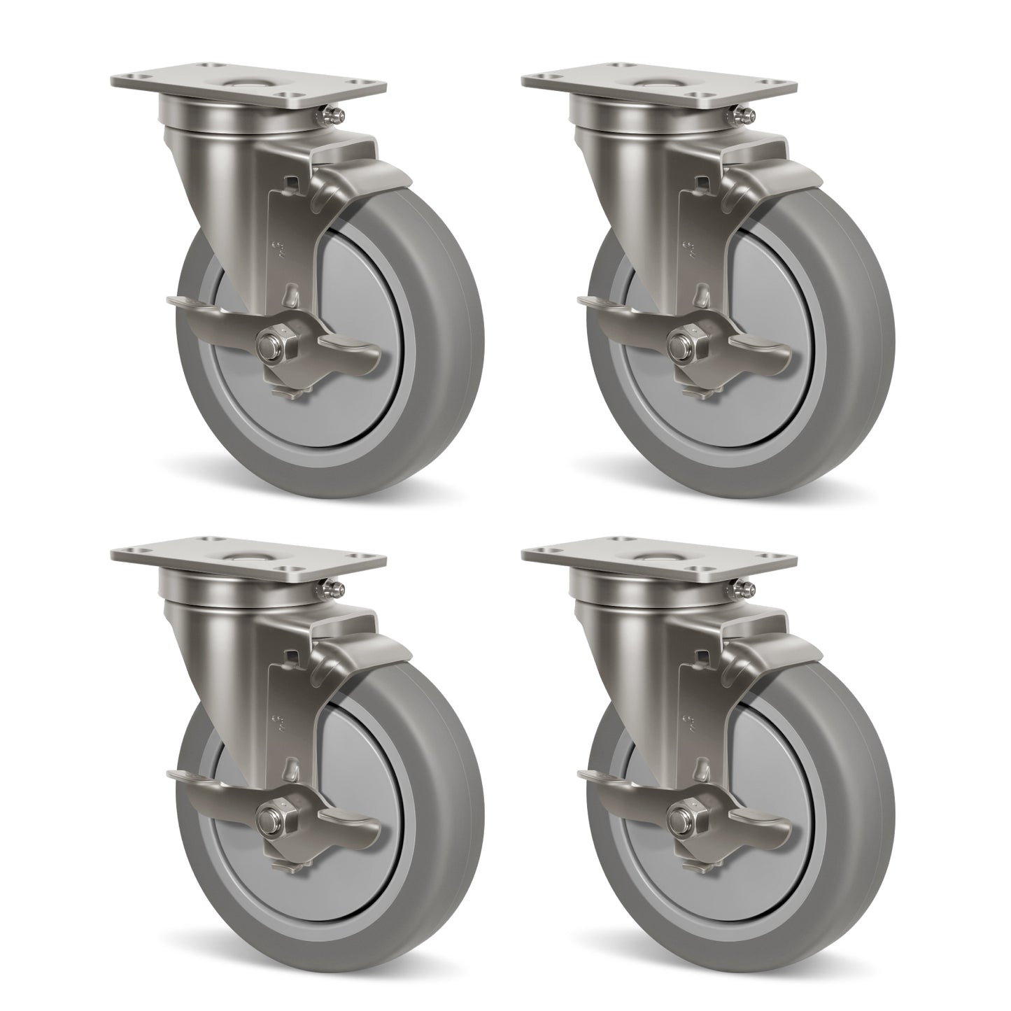 Stainless Steel Rubber Casters Anti-Corrosion Rubber Industrial Caster Wheels for Hospitals Food Labs