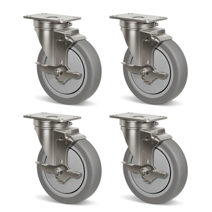 Stainless Steel Rubber Casters Anti-Corrosion Rubber Industrial Caster Wheels for Hospitals Food Labs