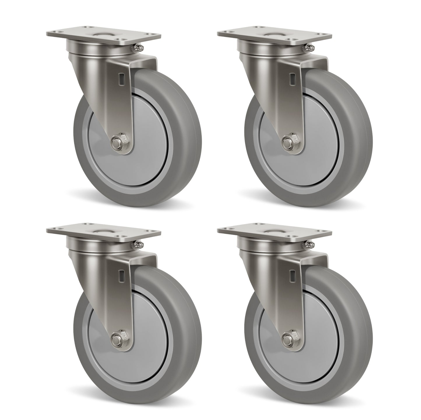 Stainless Steel Rubber Casters Anti-Corrosion Rubber Industrial Caster Wheels for Hospitals Food Labs