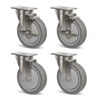 Stainless Steel Rubber Casters Anti-Corrosion Rubber Industrial Caster Wheels for Hospitals Food Labs