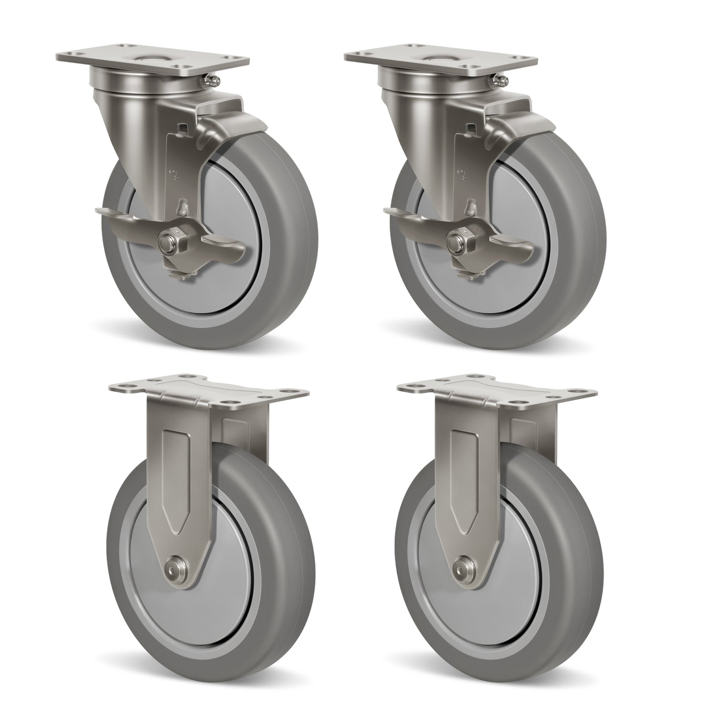Stainless Steel Rubber Casters Anti-Corrosion Rubber Industrial Caster Wheels for Hospitals Food Labs