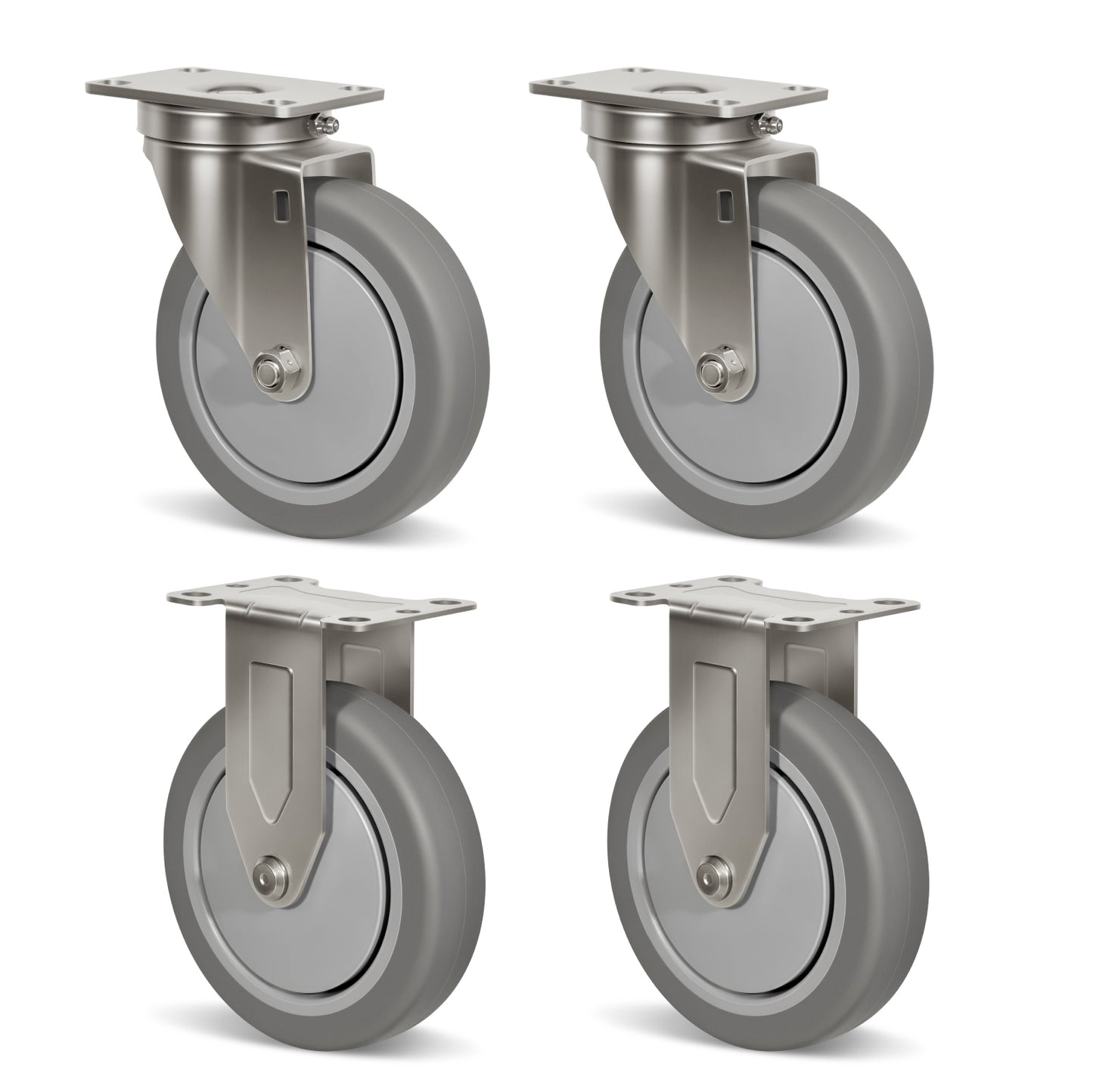 Stainless Steel Rubber Casters Anti-Corrosion Rubber Industrial Caster Wheels for Hospitals Food Labs