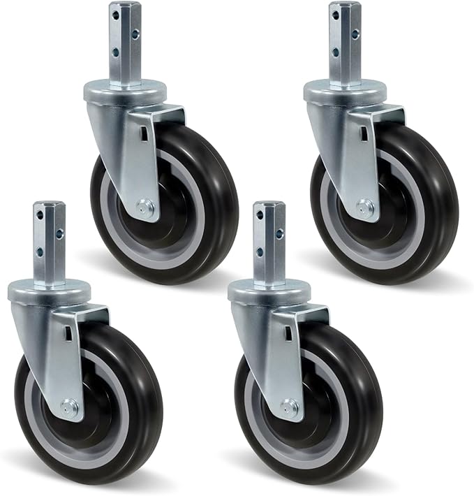 5" Caster Wheels Heavy Duty, Square Stem Swivel Casters Set of 4, 7/8'' x 2-1/2" (Screw Diameter 5/16", Stem Length 2-1/2") with 1/4'' Mounting Holes