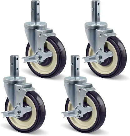 5" Caster Wheels Heavy Duty, Square Stem Swivel Casters Set of 4, 7/8'' x 2-1/2" (Screw Diameter 5/16", Stem Length 2-1/2") with 1/4'' Mounting Holes