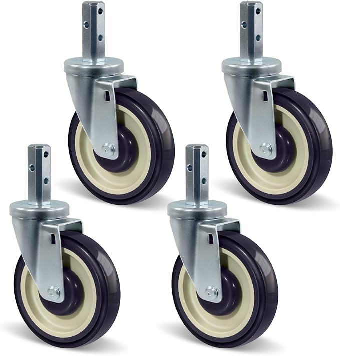 5" Caster Wheels Heavy Duty, Square Stem Swivel Casters Set of 4, 7/8'' x 2-1/2" (Screw Diameter 5/16", Stem Length 2-1/2") with 1/4'' Mounting Holes