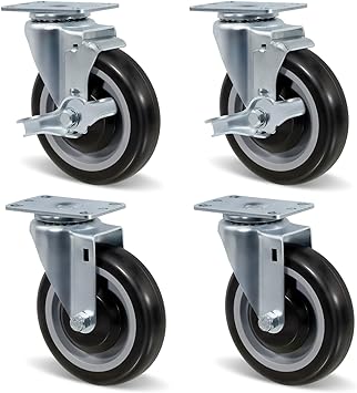 5"  Polyurethane Shopping Cart Replacement Caster Wheels, Heavy Duty Casters Set of 4 with Load 1400lbs Capacity (4 Pack )