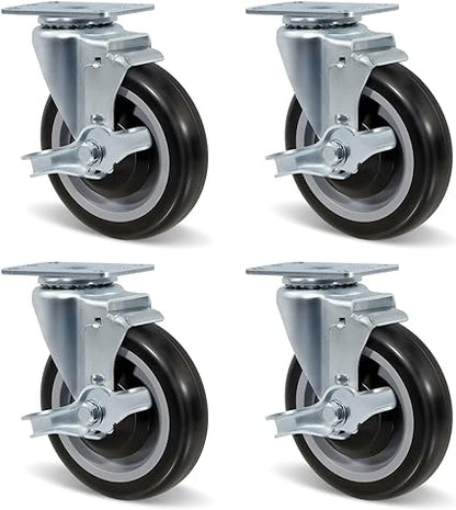 5"  Polyurethane Shopping Cart Replacement Caster Wheels, Heavy Duty Casters Set of 4 with Load 1400lbs Capacity (4 Pack )