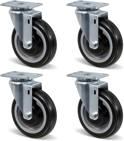 5"  Polyurethane Shopping Cart Replacement Caster Wheels, Heavy Duty Casters Set of 4 with Load 1400lbs Capacity (4 Pack )