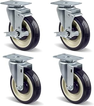 5"  Polyurethane Shopping Cart Replacement Caster Wheels, Heavy Duty Casters Set of 4 with Load 1400lbs Capacity (4 Pack )