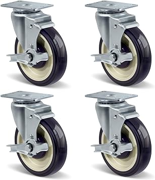 5"  Polyurethane Shopping Cart Replacement Caster Wheels, Heavy Duty Casters Set of 4 with Load 1400lbs Capacity (4 Pack )