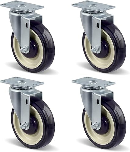 5"  Polyurethane Shopping Cart Replacement Caster Wheels, Heavy Duty Casters Set of 4 with Load 1400lbs Capacity (4 Pack )