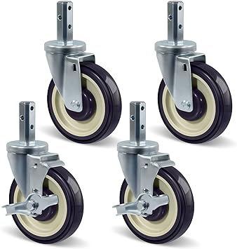 5" Caster Wheels Heavy Duty, Square Stem Swivel Casters Set of 4, 7/8'' x 2-1/2" (Screw Diameter 5/16", Stem Length 2-1/2") with 1/4'' Mounting Holes